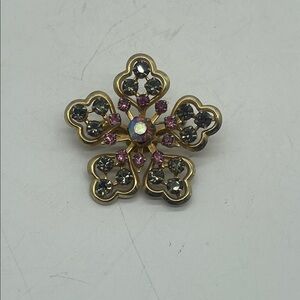 Vintage Gold, Grey/Green and Pink Floral Brooch